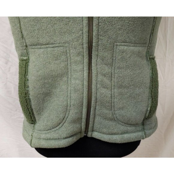 Frost Medium Green Full Zip Distressed Thick Sherpa Lined High Neck Fleece Vest - Picture 3 of 12